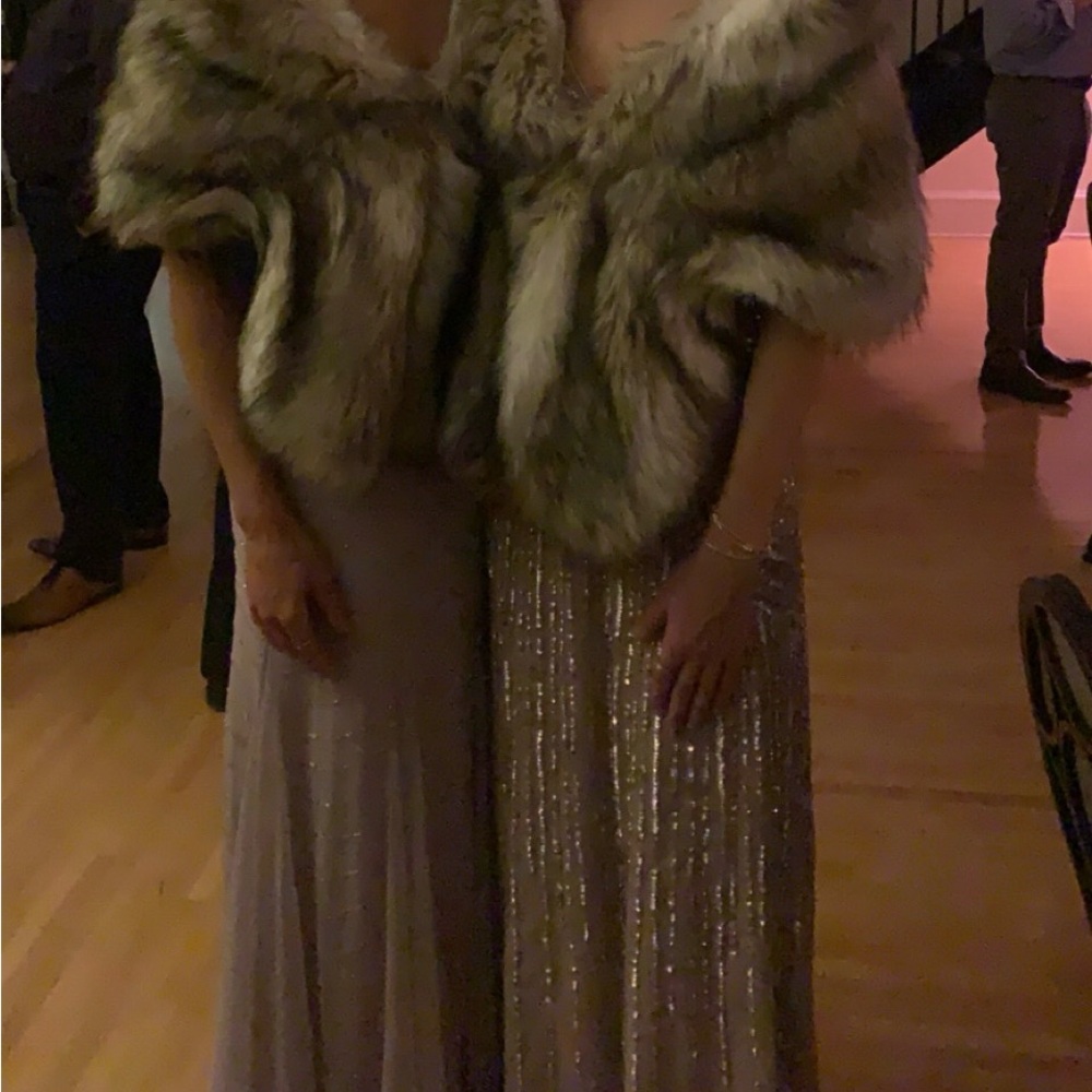 Faux Fur Stole in Brown and Cream - Picture 2 of 2